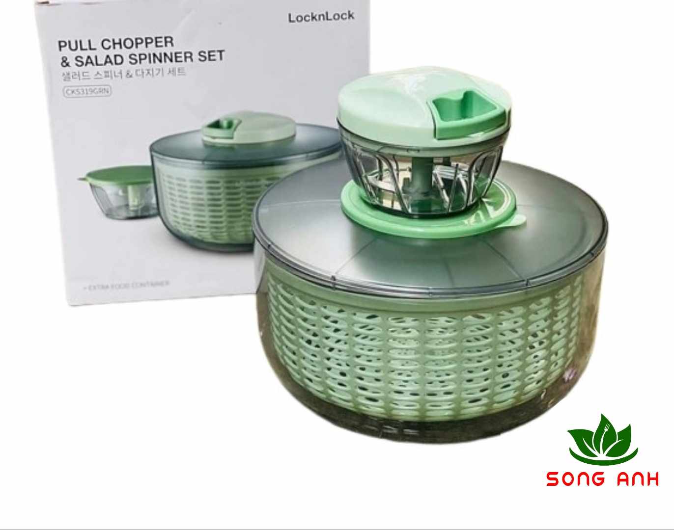 Lock&Lock CKS319GRN bộ rổ quay rau và dụng cụ băm rau củ cực kì tiện lợi cho món salad, rau sống...