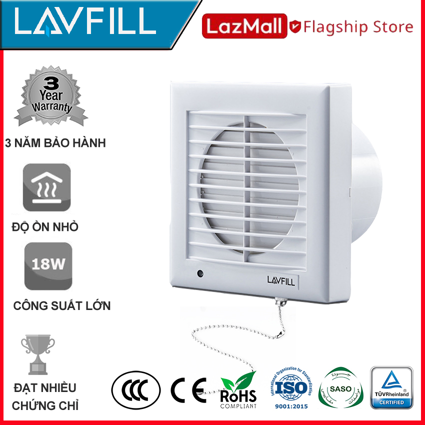 Quạt thông gió 1 chiều 200x200 mm, Quạt hút âm tường nhà tắm, quạt thông gió phòng vệ sinh, không ồn hãng LAVFILL LFWW-13AK