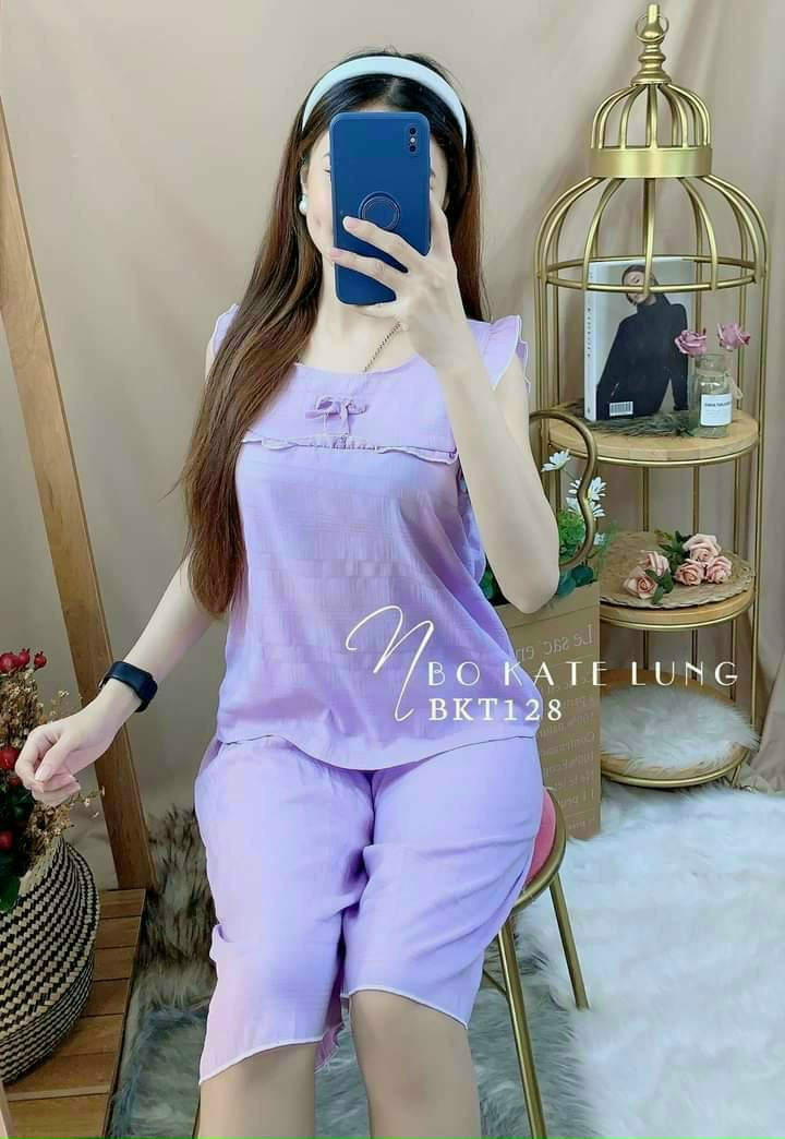 Đồ bộ mặc nhà kate lụa dễ thương hình trơn