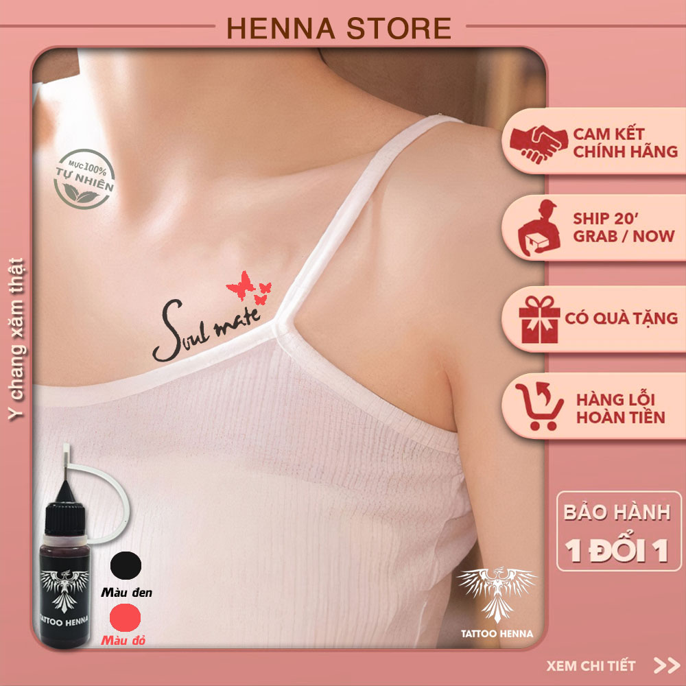 Hình xăm tạm thời Henna, gồm 1 mực xăm tạm thời và 1 khuôn xăm chữ tạm thời 24 hình mã A1