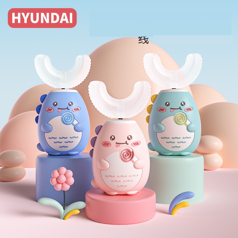 Bàn chải đánh răng điện trẻ em hyundai hình chữ u hiện đại -máy làm sạch răng trẻ em 2-12 tuổi