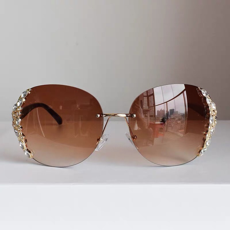 Mắt Kính Râm Nữ Chống Nắng Kính Mắt Thời Trang Không Viền Đính Đá Sang Chảnh