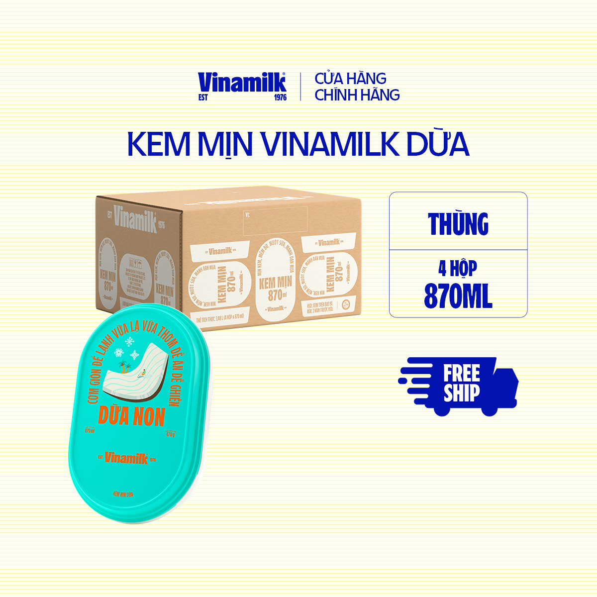 [CHỈ GIAO TRONG BÁN KÍNH 5KM] Thùng 4 hộp Kem Hộp Vinamilk Dừa Hộp 870ml