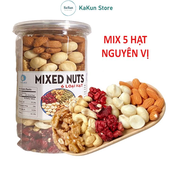 Hạt dinh dưỡng mix 5 loại hạt Không bí xanh - Mixed nuts nguyên vị không đường - Ngũ cốc nguyên hạt