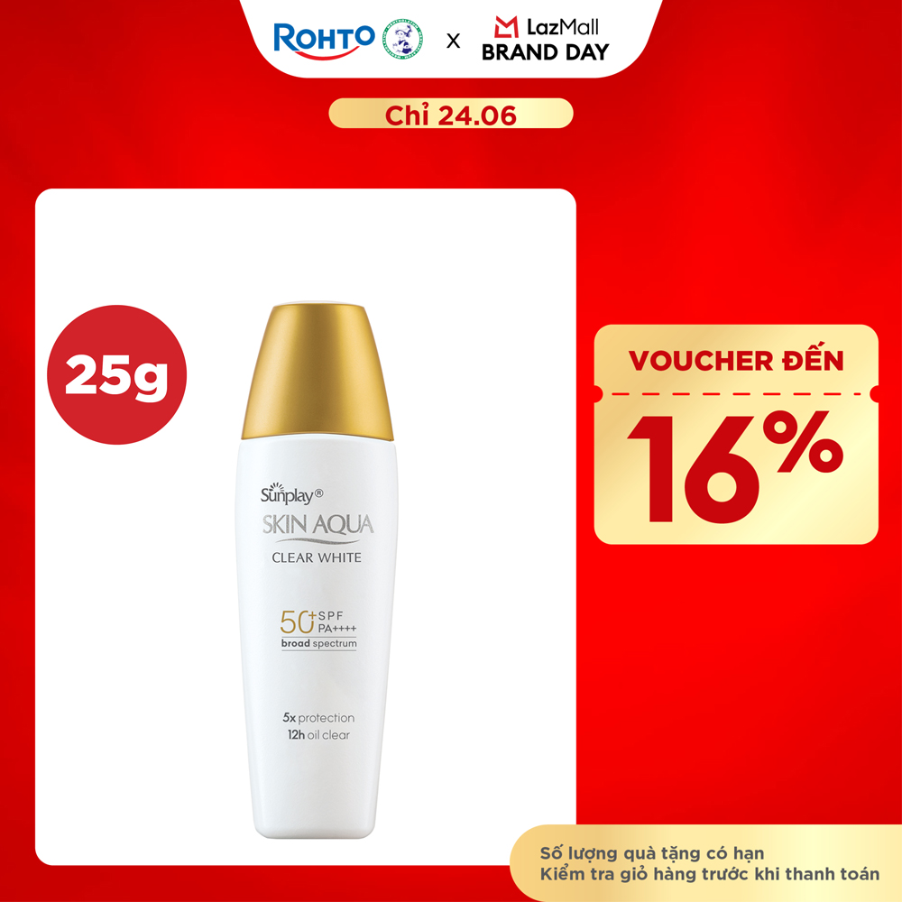 Kem chống nắng Skin Aqua dưỡng trắng, kiểm dầu, dùng hàng ngày dạng sữa Sunplay Skin Aqua Clear White Eco Việt Nam SPF50, PA++++ 25g
