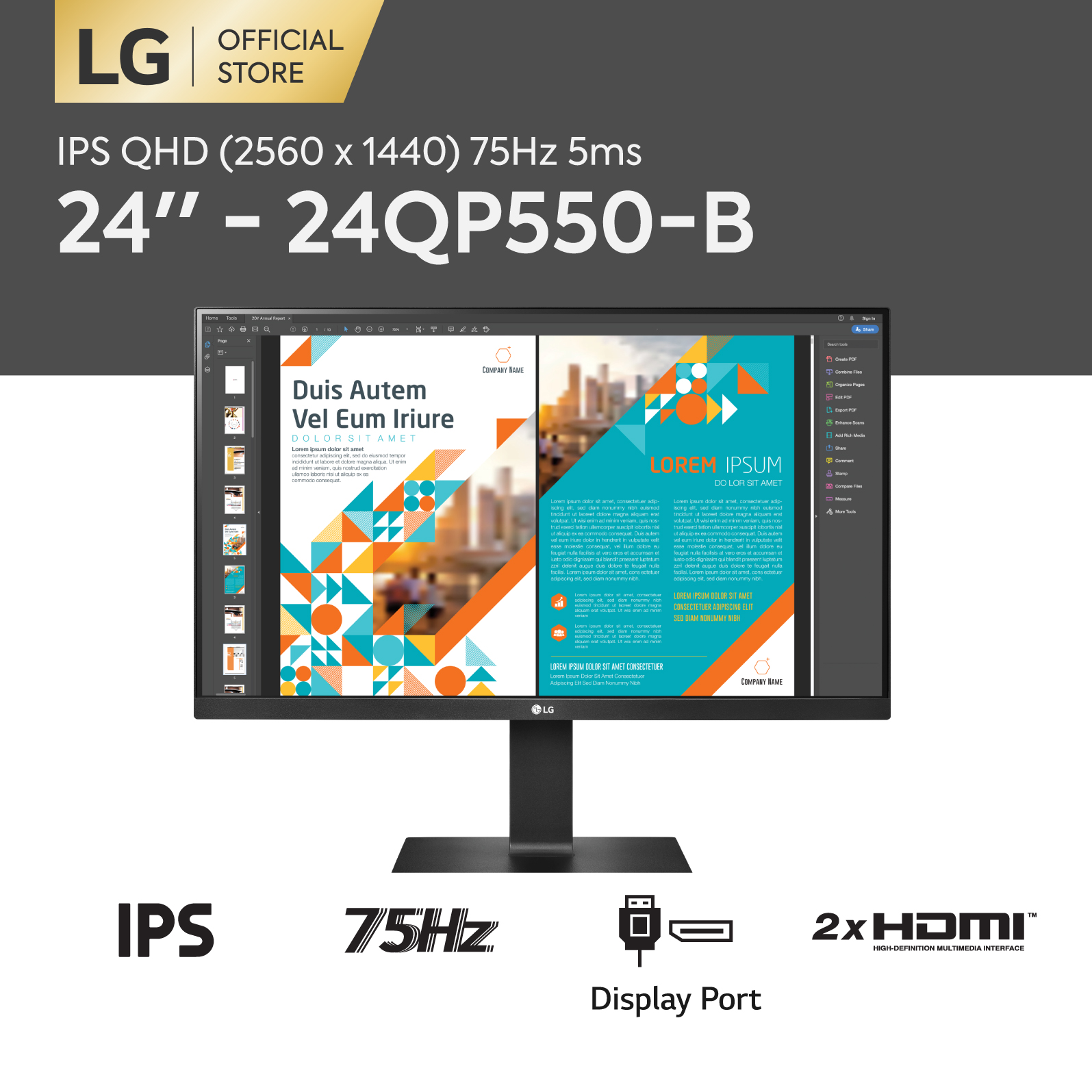 [Trả Góp 0% đến 12 Tháng] Màn hình LG QHD (2560 x 1440) 75Hz 5ms 24 inches l 24QP550-B l HÀNG CHÍNH HÃNG