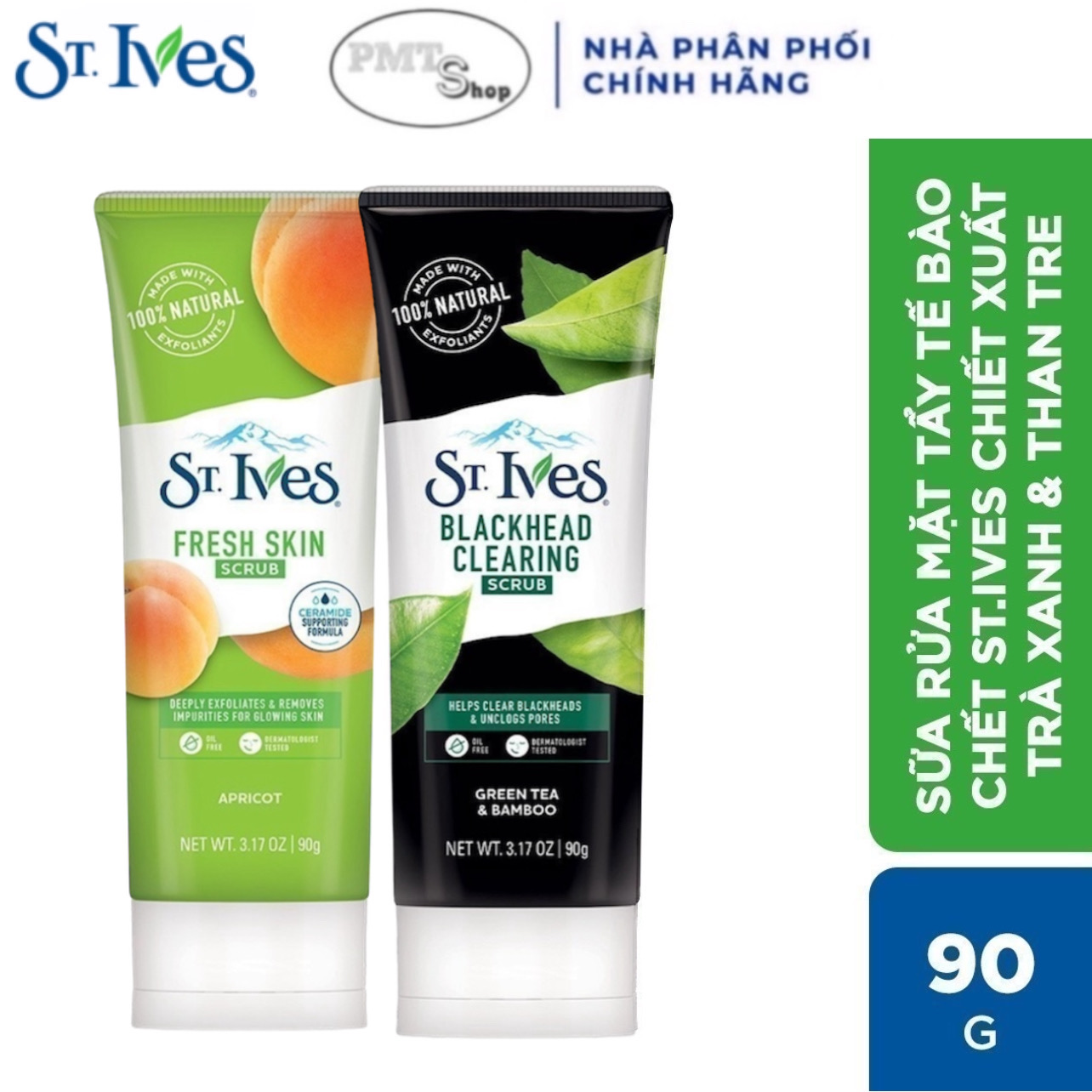Sữa rửa mặt tẩy tế bào da chết St.Ives chiết xuất Trà xanh & Than Tre / Mơ 90g - 50g