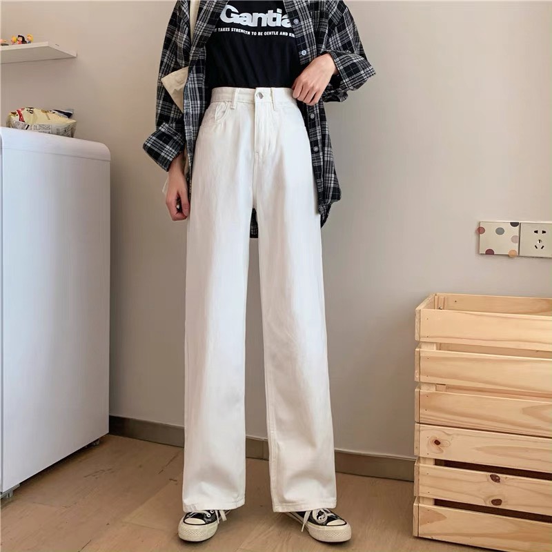 Quần ống suông rống màu trắng kiểu baggy jean nữ trơn bigsize hàng VNXK thời trang bigsize 2KJean MS105TRANG