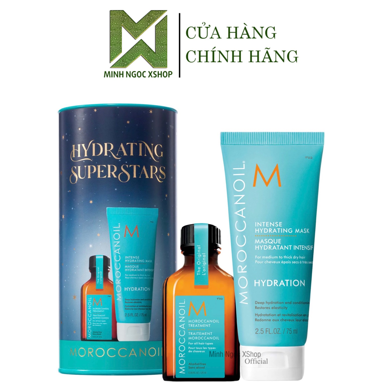 Set tinh dầu dưỡng tóc Moroccanoil Treatment Original 25ML và hấp dưỡng ẩm 75ML