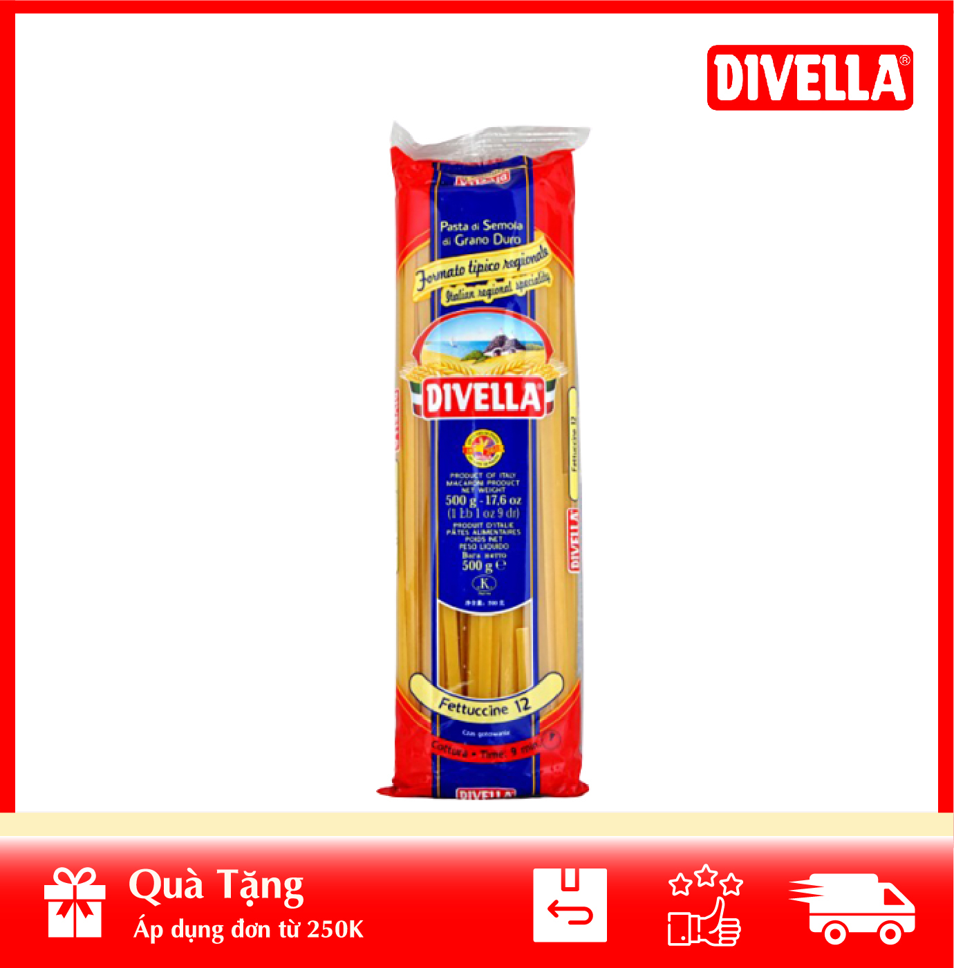 [ HÀNG CÔNG TY NHẬP KHẨU ] Mì Spaghetti Sợi Dẹt Số 12 Số 14 Fettucine Divella 500gr