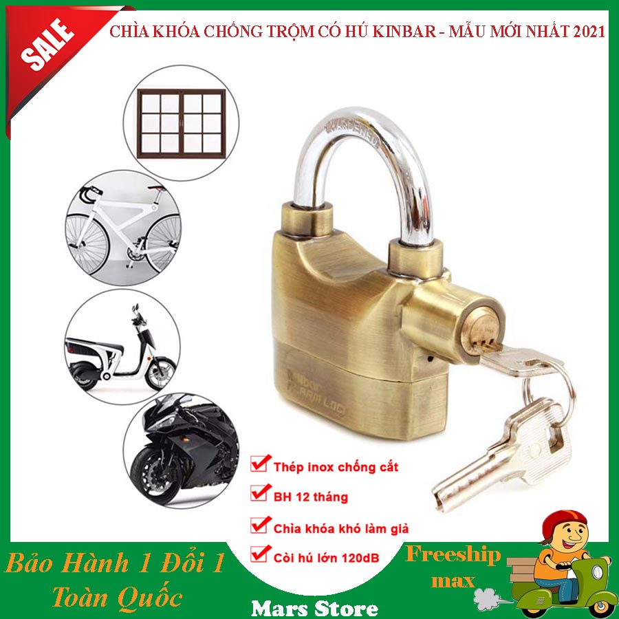 Ổ Khóa Báo Động, Ổ Khóa Chống Trộm, Ổ Khóa Bảo Vệ Xe Máy, Khóa Càng Xe Máy, Khóa Cửa, Khóa Cổng, Khóa KinBar Cao Cấp Chạm Vào 3S Là Có Chuông Cấp Báo, Chống Cắt An Toàn, Chống Nước Siêu Bền - Bảo Hành 1 Đổi 1 - Tặng Kèm Pin