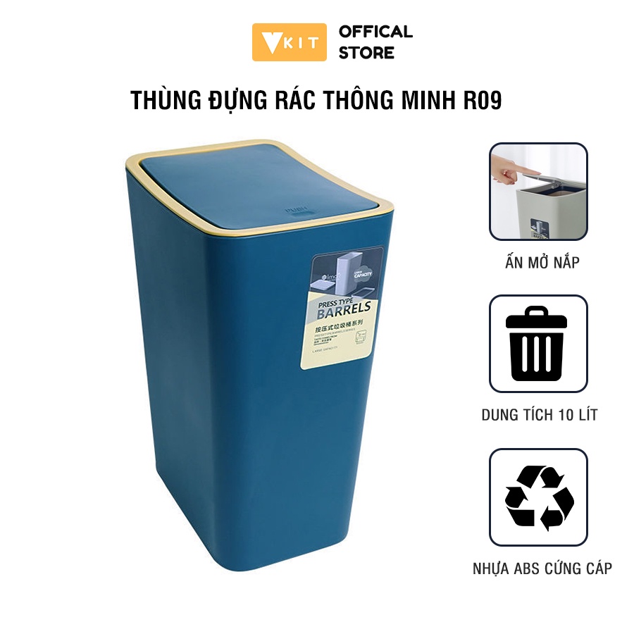 [R09] Thùng đựng rác thông minh- Thùng rác nhựa ABS an toàn VKIT- Dung tích 10L R09