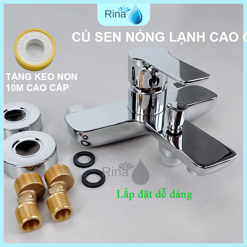 Củ Sen Tắm Nóng Lạnh HÀNG NHẬP KHẨU CAO CẤP RN3003 - Đồng Thau Mạ Crom Bóng Sáng Kèm Cặp Chân Z Van Ceramic