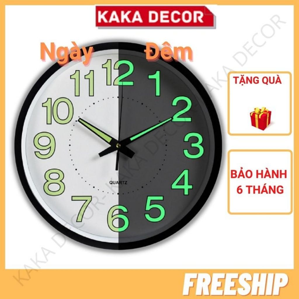 Đồng hồ treo tường trang trí đẹp phòng khách độc lạ kim trôi dạ quang phát sáng KaKa Decor, tặng Pin và móc treo đồng hồ
