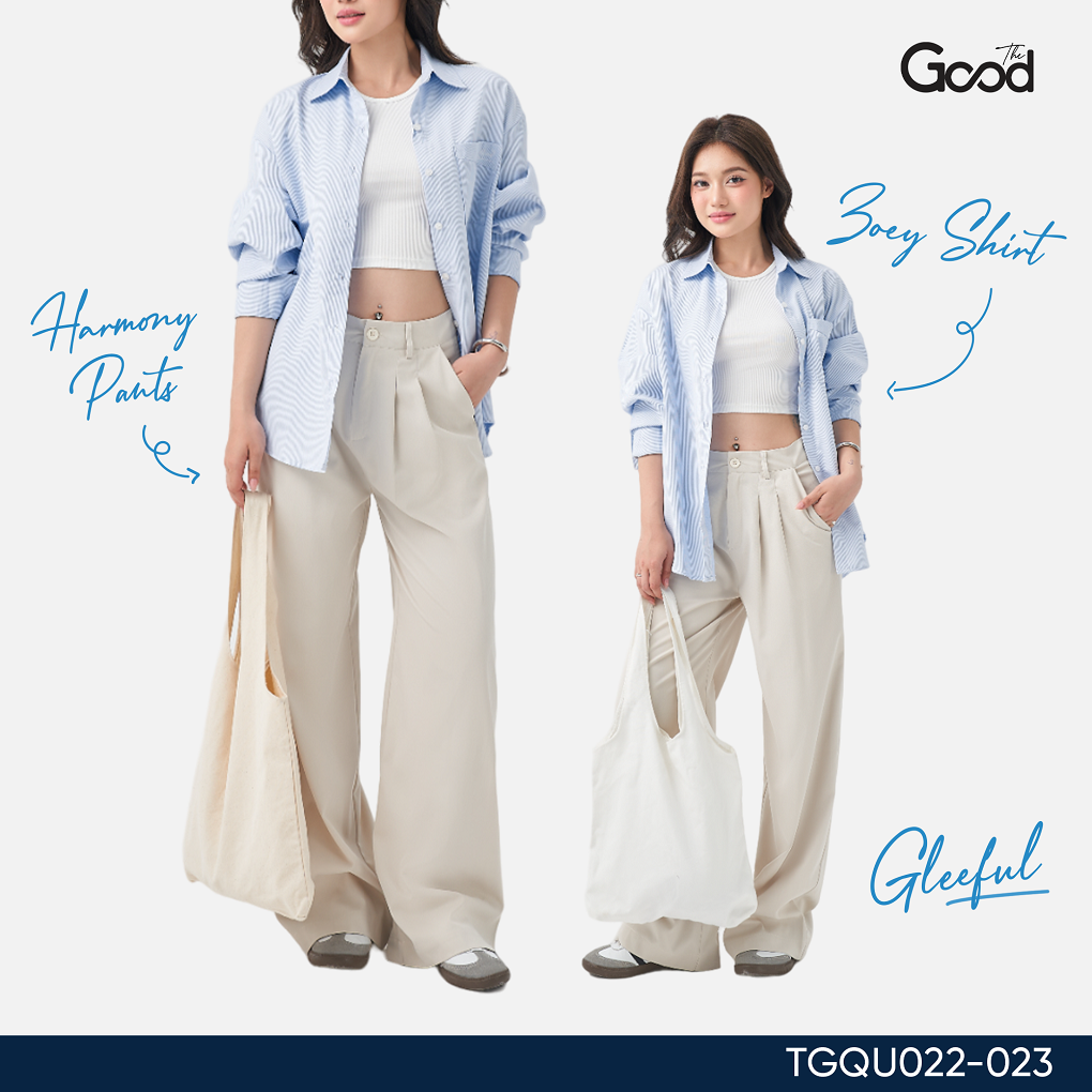 Quần Kaki nữ "Harmony Pants" THE GOOD, Quần ống suông kaki chiết ly, hai màu basic, dễ phối đồ