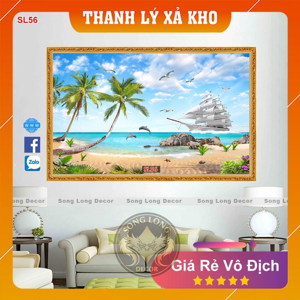 Tranh Dán Tường Biển và Thuyền - SL56-Tranh 3d Phòng khách - Song Long Decor