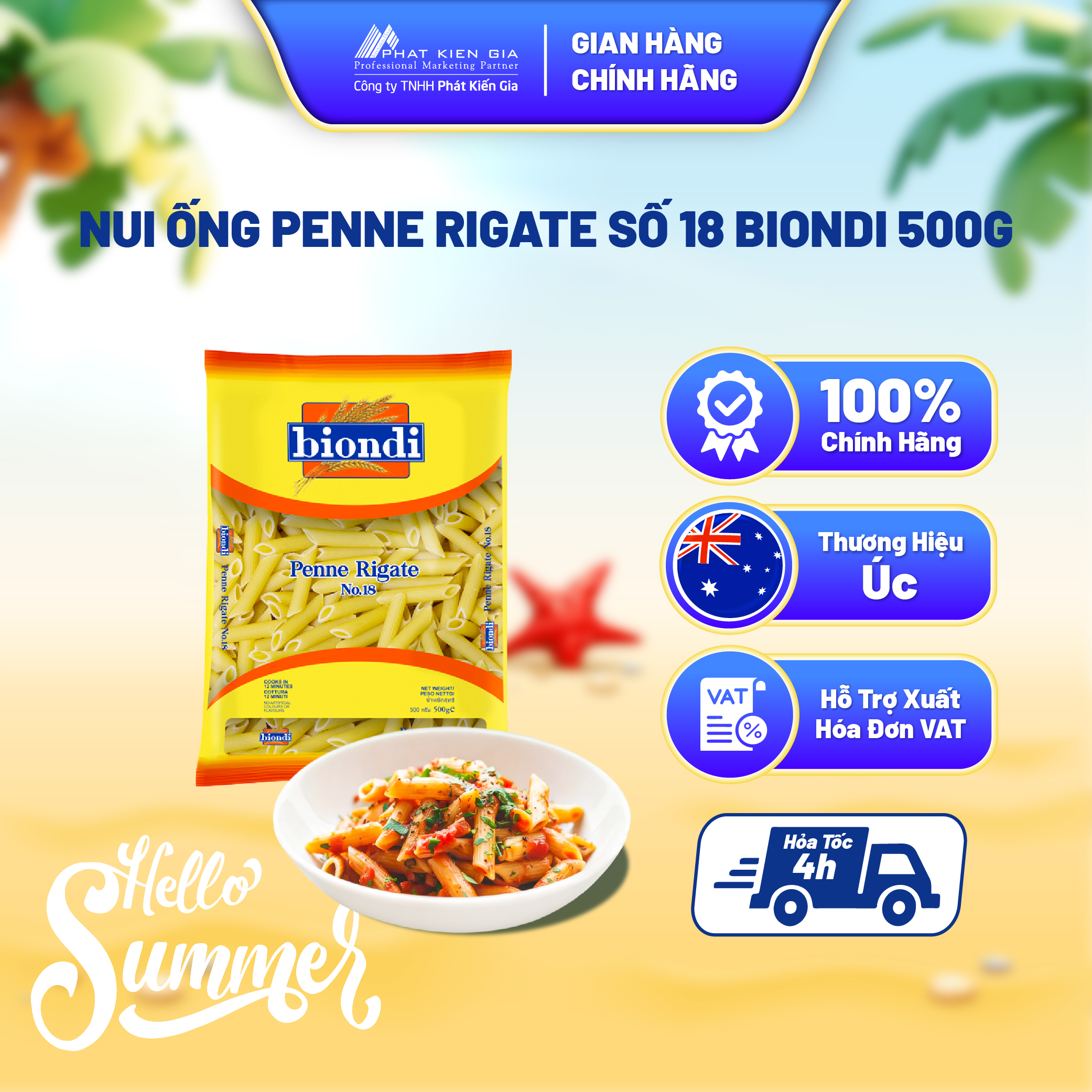 Nui Ống Penne Rigate Số 18 Biondi 500g - Thương Hiệu Úc, SX Thái Lan | Biondi Penne Rigate No.18 500g