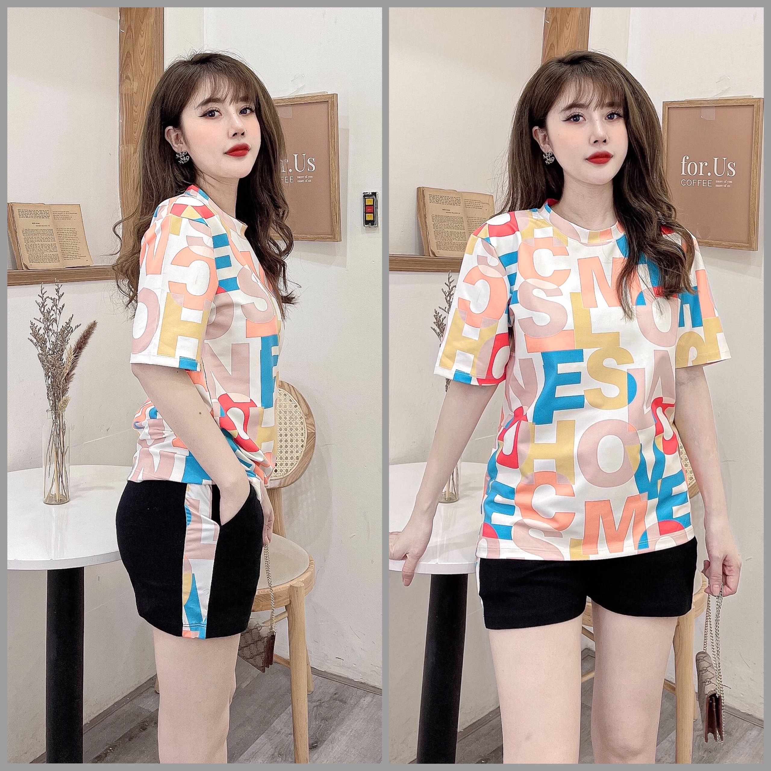 Bộ thun đùi họa tiết chữ love size 45kg đến 70kg