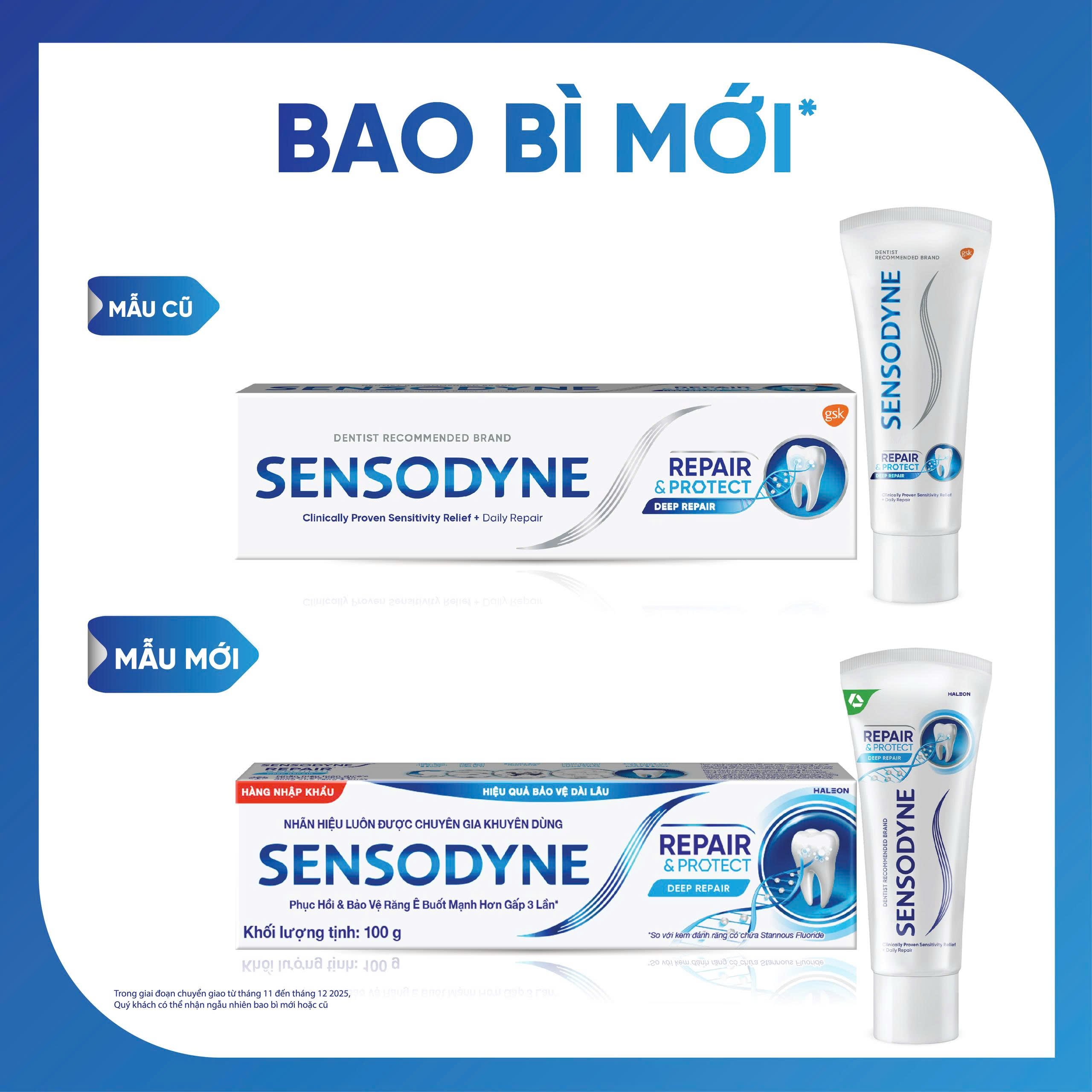  Bộ 4 Kem đánh răng SENSODYNE Repair & Protect Deep Repair 100g giúp phục hồi sâu và bảo vệ răng ê buốt 