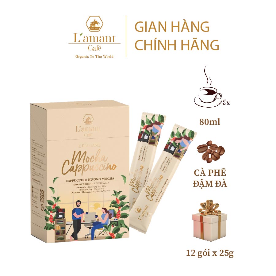 Cà phê hòa tan vị socola L'amant Mocha Cappuccino (Hộp 12 gói x 25gr)