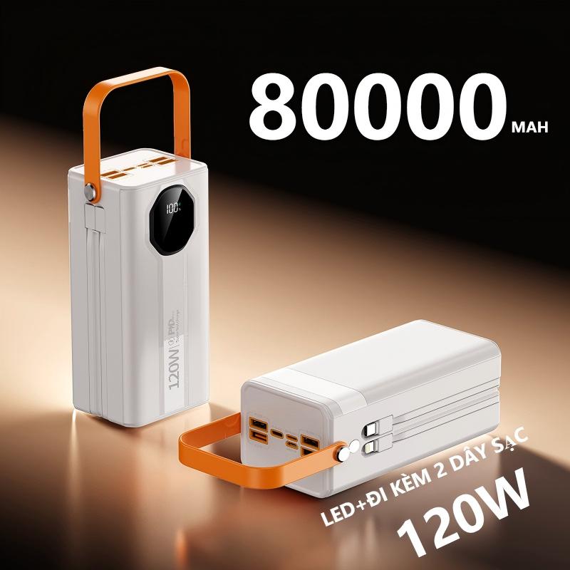 Pin sự Sạc Dự Phòng trong suốt sạc nhanh 50.000MAH đèn sạc nhiều thiết bị dung lượng 80000mah lớn new có 2 dây