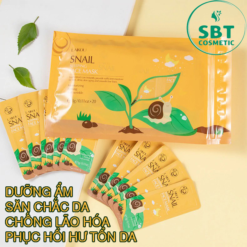 [HCM][COMBO] 10 Gói Mặt Nạ Ngủ Laikou Chiết Xuất Ốc Sên Snail Sleeping Face Mask-Giảm Nếp Nhăn Se Khít Lỗ Chân Lông Làm Mịn Da