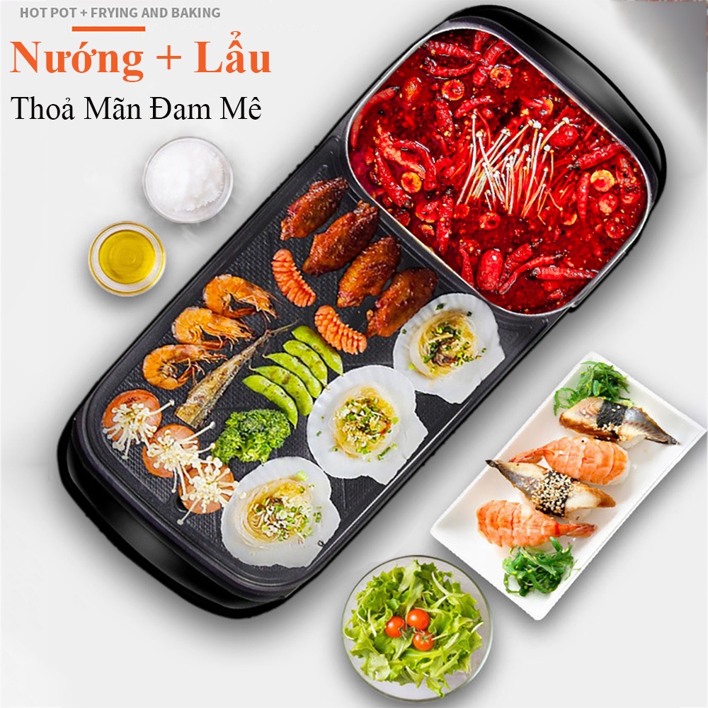 Nồi lẩu nướng 2 in 1 Lớn , bếp lẩu nướng 2 ngăn đa năng