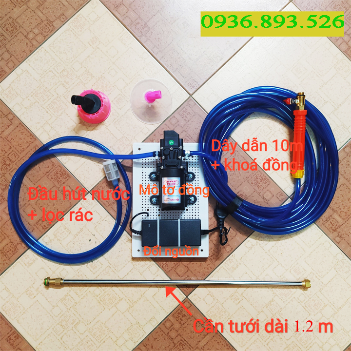 Máy phun sương mini 12v tưới cây, tưới phân, Cần rút inox  dài 1.2m