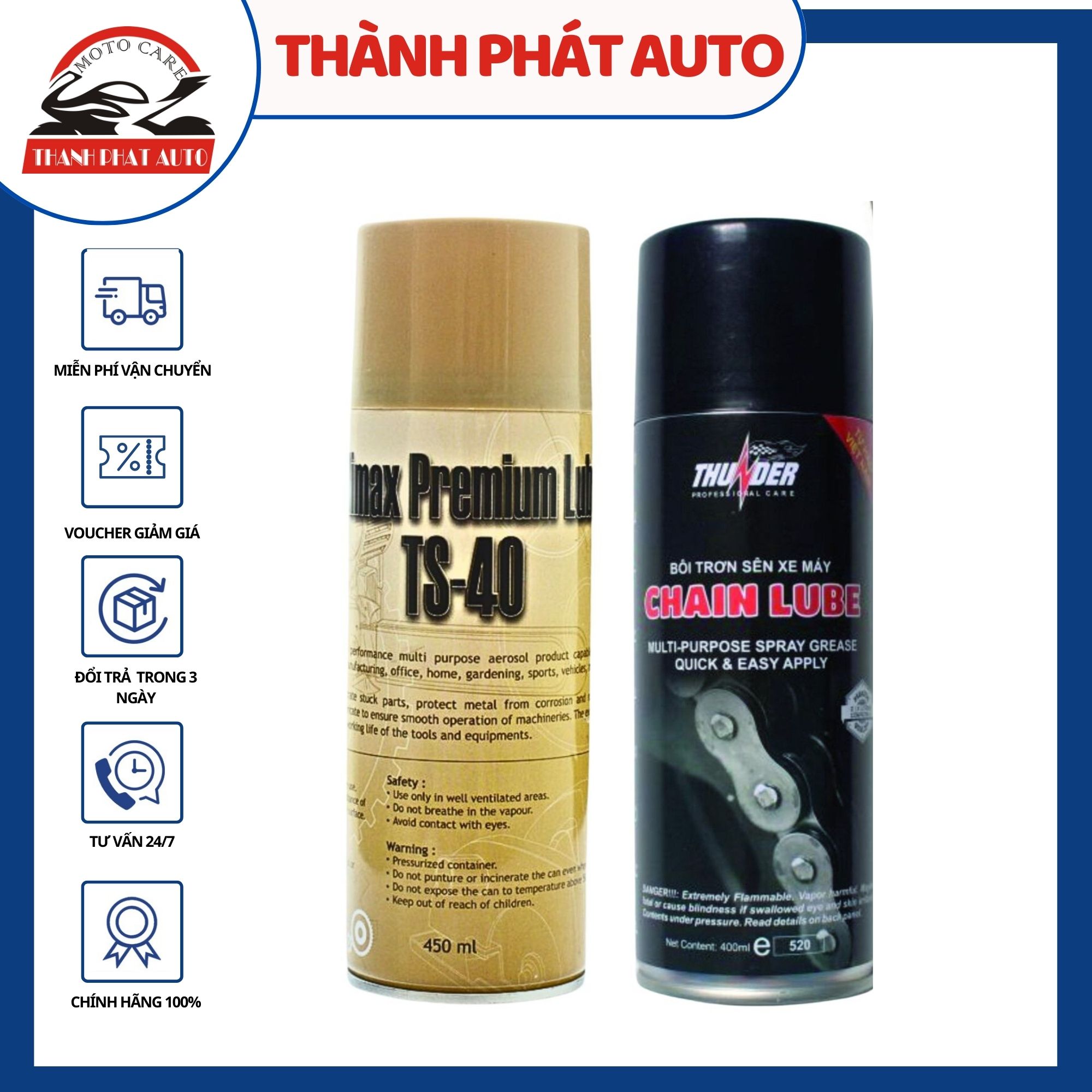 [HCM]Bộ sản phẩm vệ sinh sên TS-40 450ml và chai bôi trơn chống sét bảo vệ sên Thunder Chain Lube 400ml