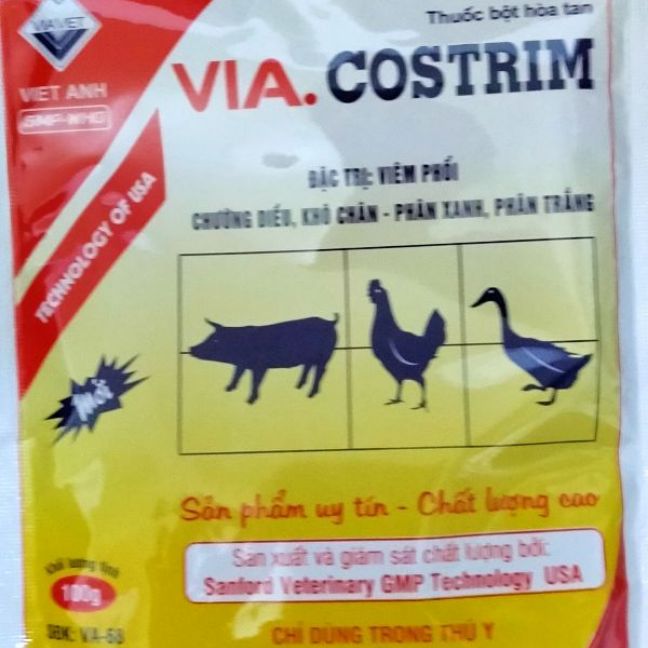 gia cầm cầu trùng,chướng diều, phân máu, xanh trắng, chân khô-costrim 100g