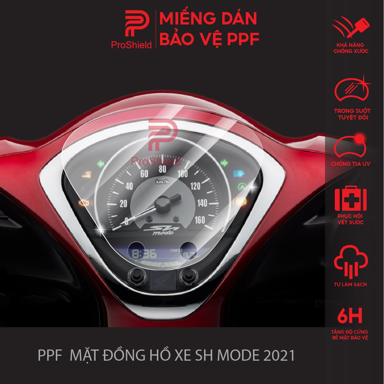 Miếng dán ppf bảo vệ mặt đồng hồ xe honda sh mode 2021 2022 2023 2024
