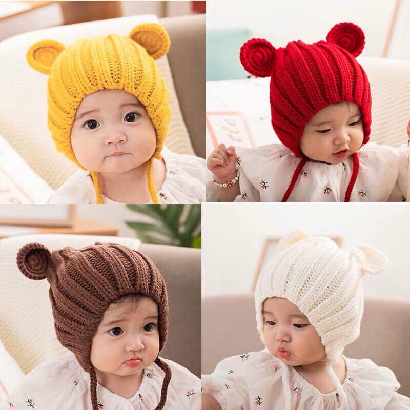 Mũ Len Tai Gấu Cho Bé 6 Tháng - 3 Tuổi