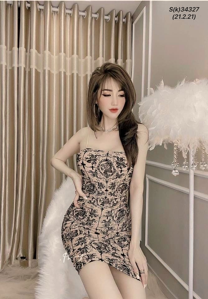 Hot 🔥🔥🔥 Đầm body 2 dây họa tiết phối lưới - Có ảnh thật