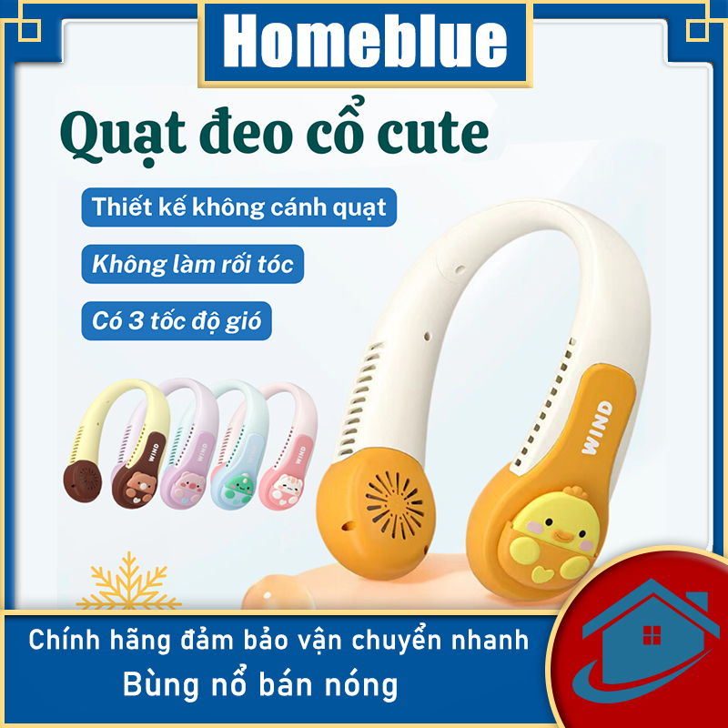 Quạt đeo cổ siêu mát Quạt đeo cổ mini không cánh hình thú siêu cute Quạt mini sạc tích điện USB điện dung lượng pin cao 3 cấp độ gió êm ái