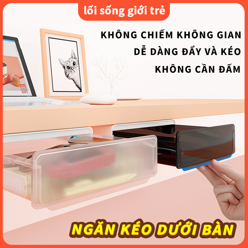 Hộp kệ lưu trữ đa năng ngăn kéo đựng đồ, ngăn kéo hộc bàn di động sắp xếp lưu trữ đồ hộc tủ, ngăn kéo dán dưới bàn tiện lợi ngăn kéo dán dưới bàn