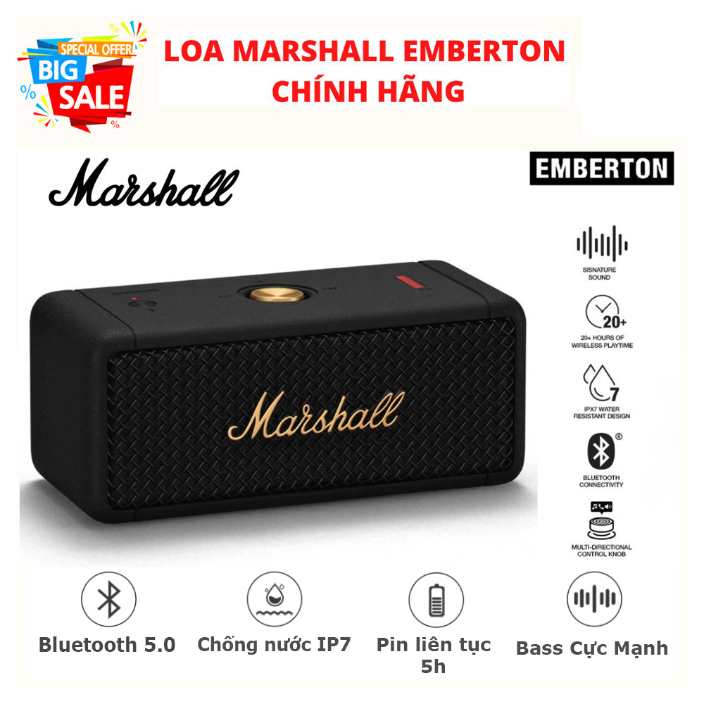 ( Mẫu mới ) Loa bluetooth MARSHALL EMBERTON II M8,New 100% Full box, nguyên seal, 2 củ loa toàn dải 2 inch Dynamic kết hợp 2 Passive Radiat, Bảo hành 12 tháng.
