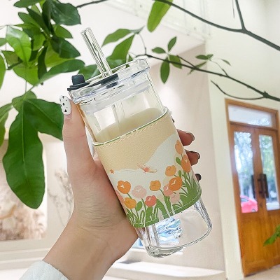 Cốc Thủy Tinh Hình Vuông Có Nắp Cách Nhiệt Thiết Kế Đơn Giản DSFYU98765