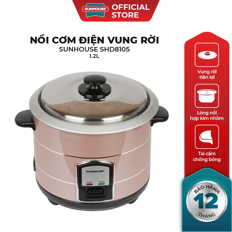 Nồi cơm điện sunhouse nắp rời 1.2l shd8105