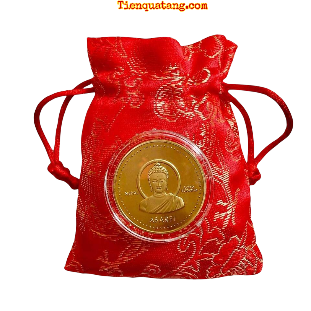 Đồng xu hình phật nepal túi may mắm