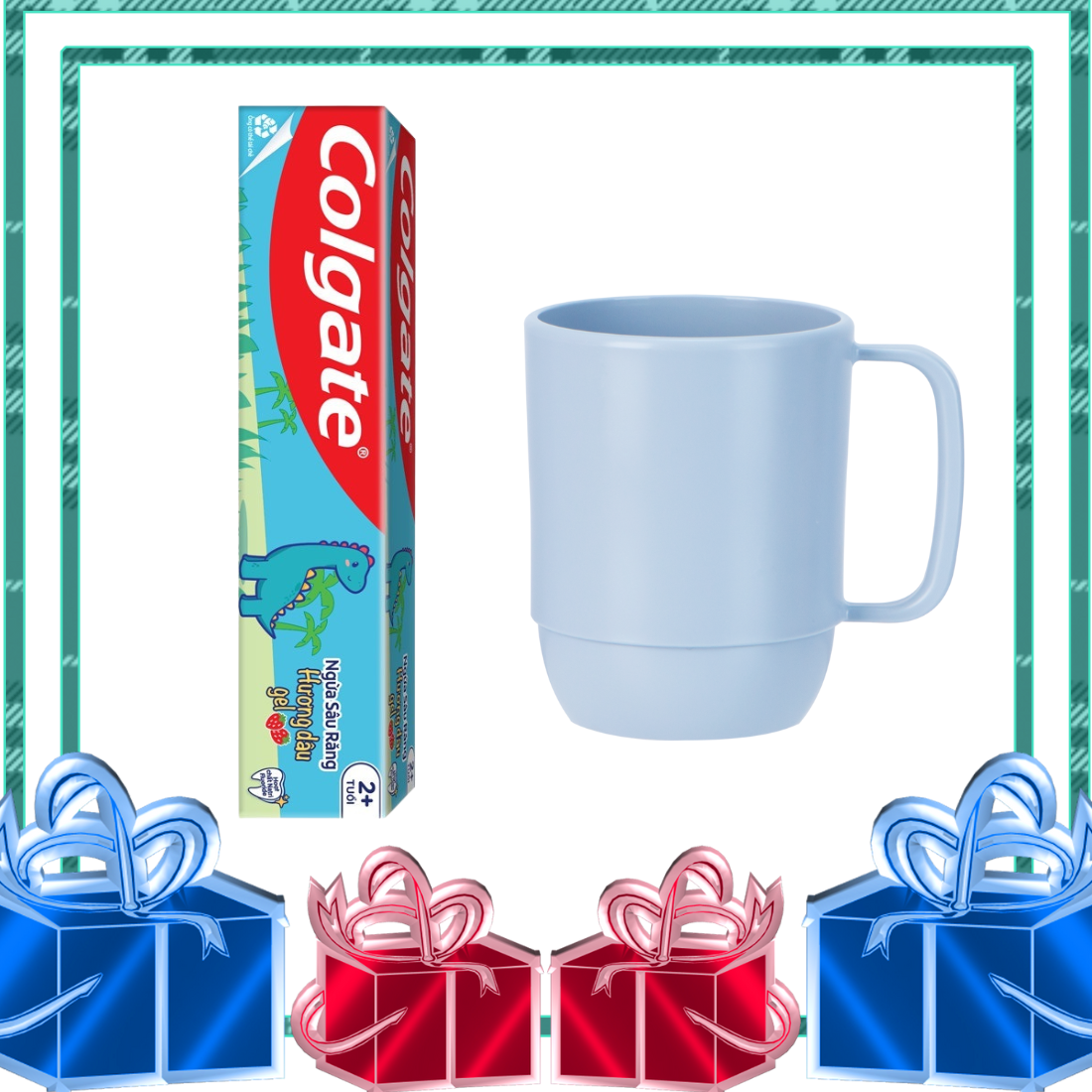 Kem đánh răng Colgate trẻ em khủng long hương dâu 40g và cốc nước Inochi