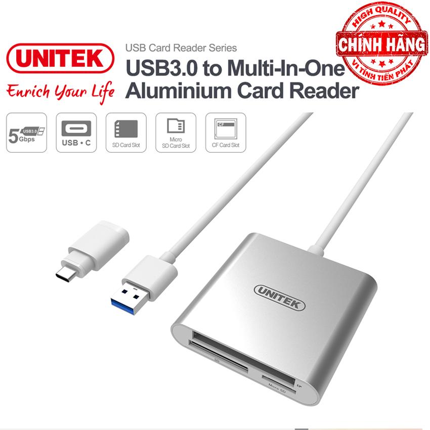Đầu đọc thẻ chuẩn type-c và usb 3.0 all in one unitek y-9313d .