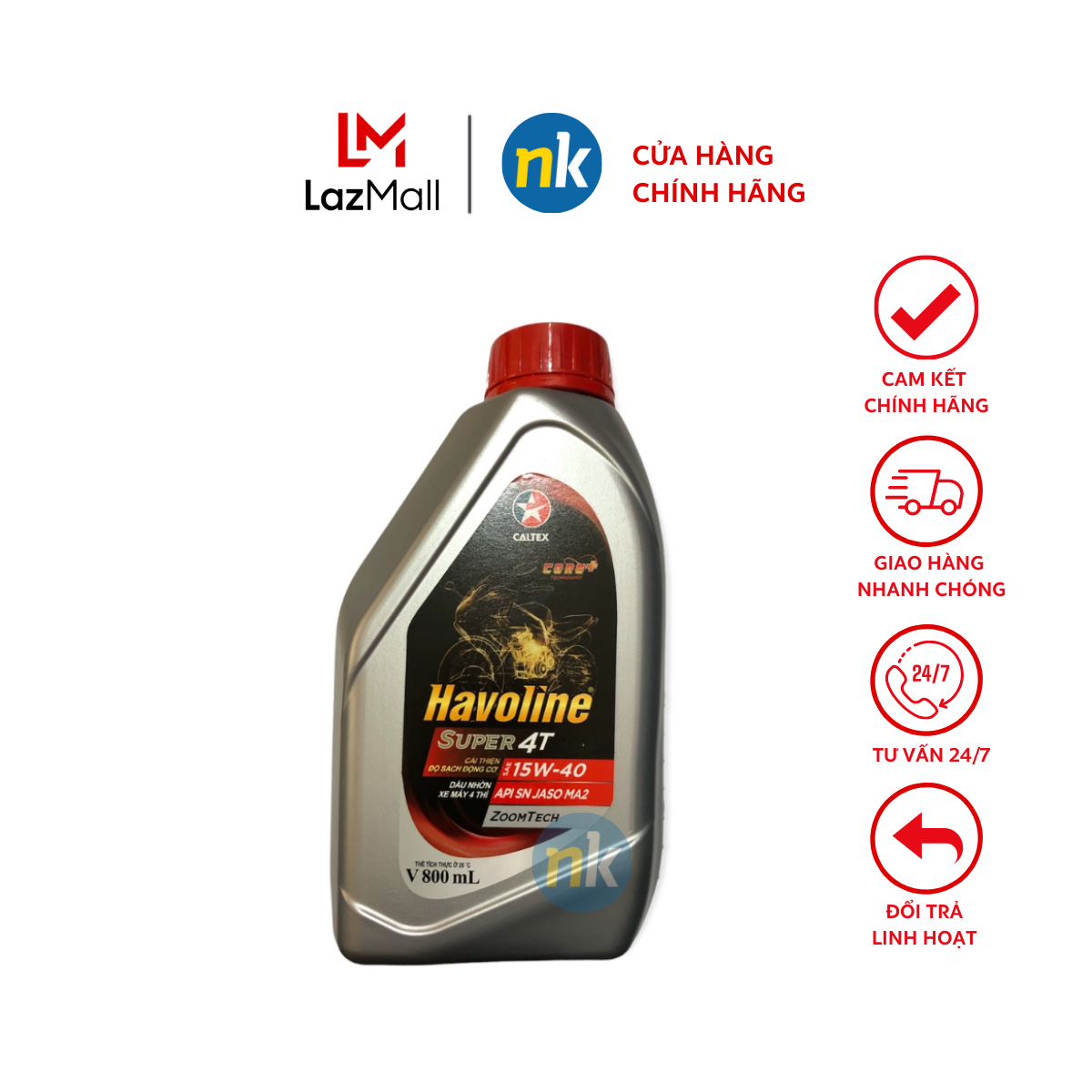 Dầu nhớt cao cấp xe máy số Caltex Havoline Super 4T SAE 15W40 xe máy số Exciter, Winner, Yamaha, Honda, Wave, Sirus, Mô tô PKL PKN