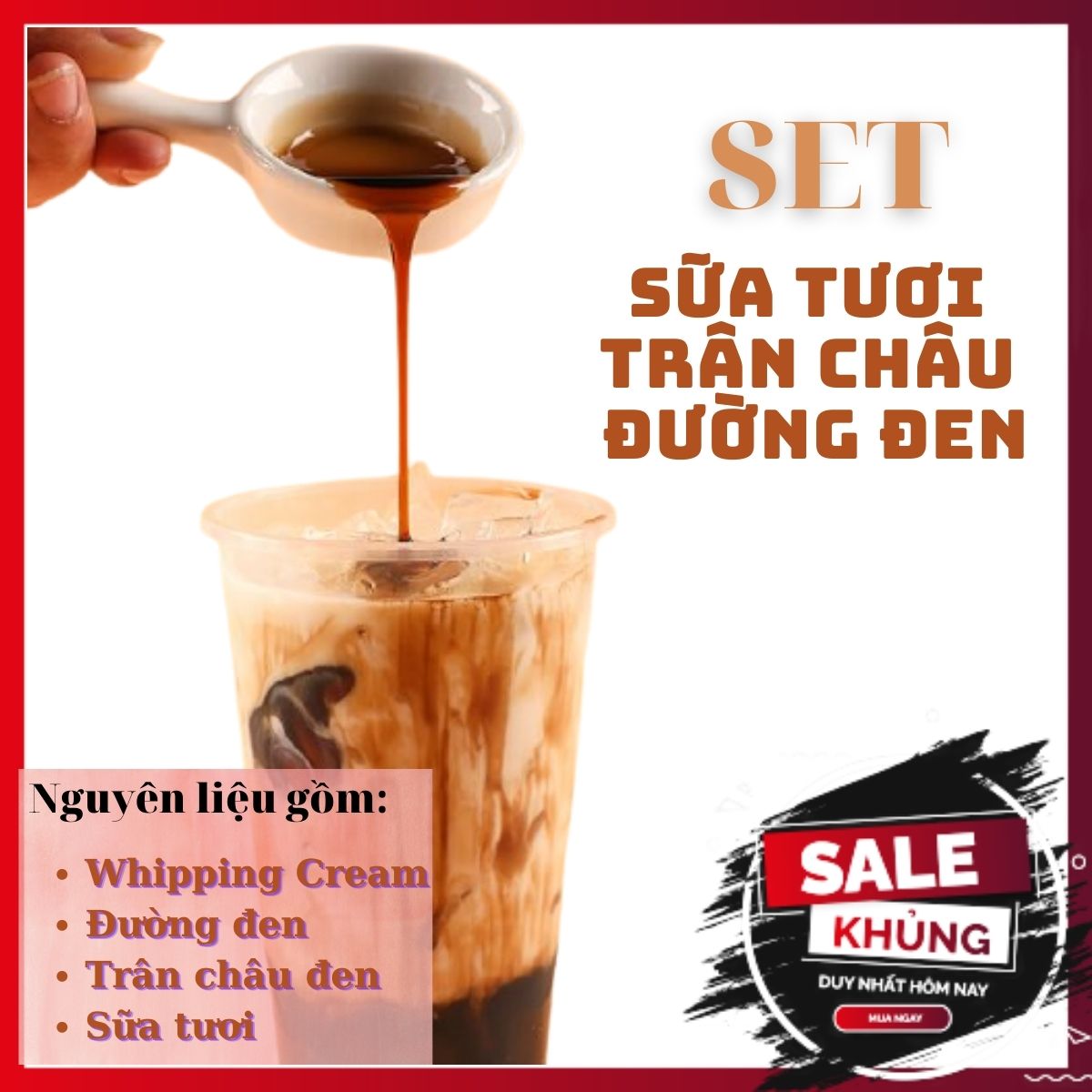 Set SỮA TƯƠI TRÂN CHÂU ĐƯỜNG ĐEN Chuẩn vị Bếp Cô Tư nấu được 10 ly