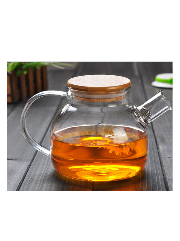 Ấm trà thủy tinh nắp gỗ tre có zoăng cao su 1000ml