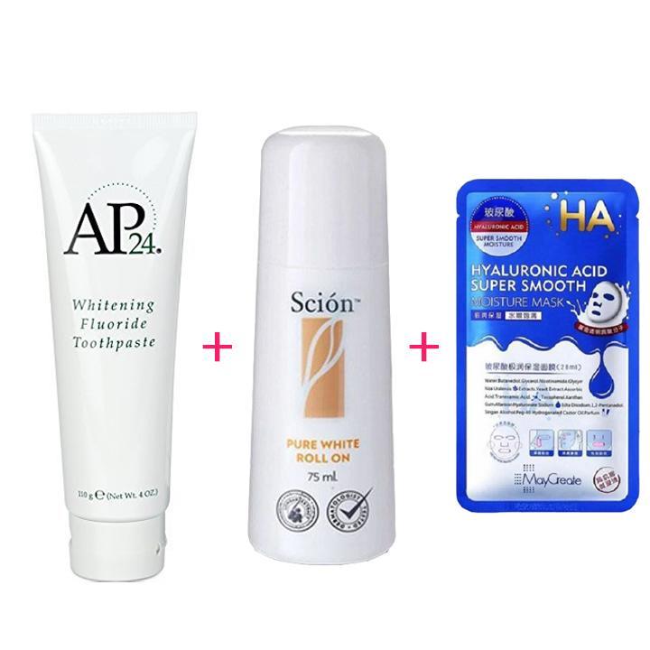 Kem đánh răng ap24 - lăn khủ mùi scion nuskin - tặng mặt nạ trắng da