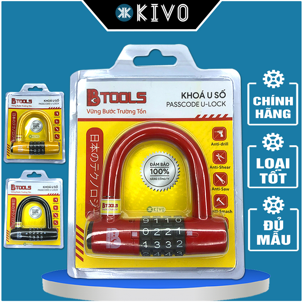 Ổ khóa số cao cấp btools siêu bền, chống cắt, chống nước - ổ khóa số cửa nhà/ khoá chữ u chống trộm - ổ khóa kivo