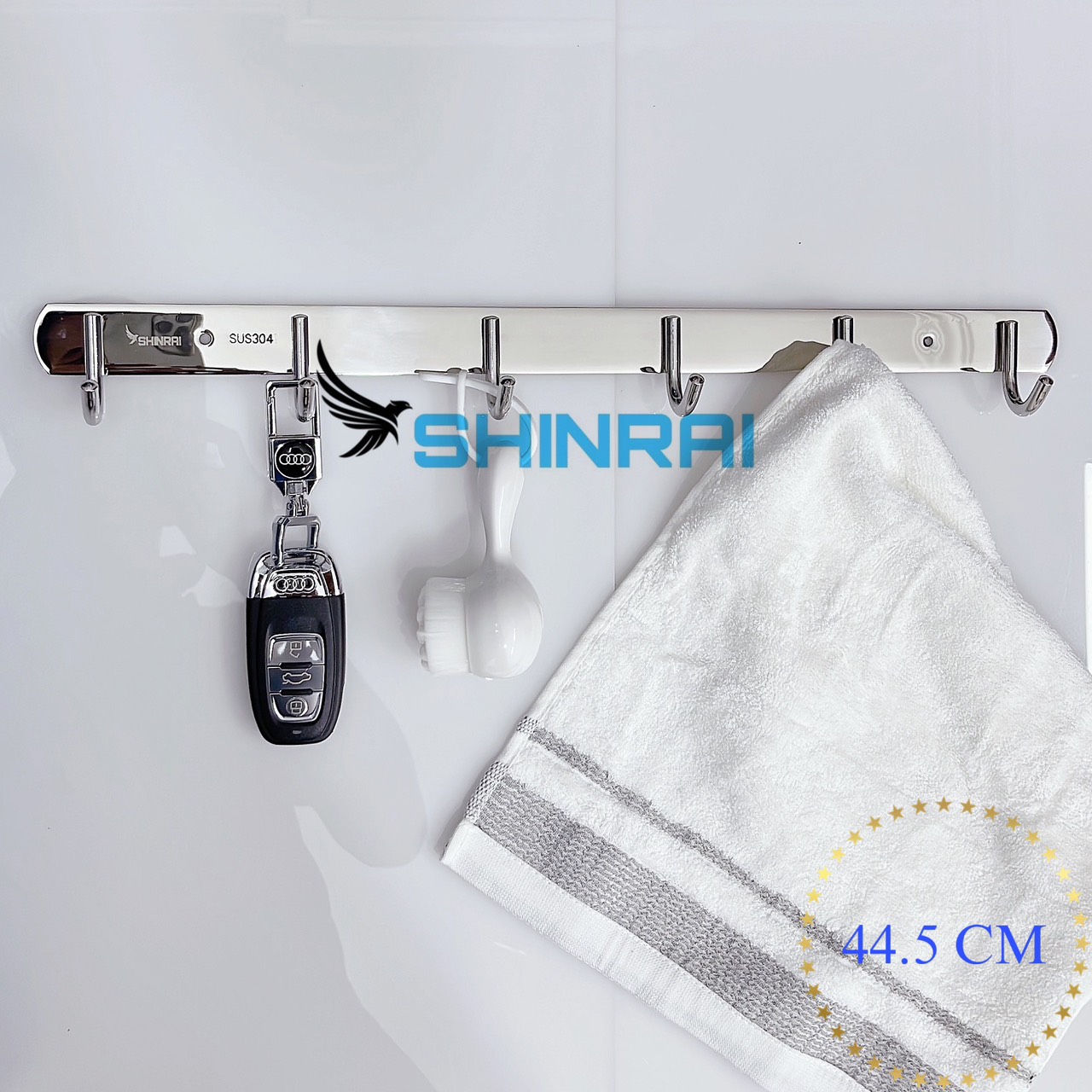 Móc treo đồ đa năng , móc treo quần áo nhà tắm inox sus304 shinrai 6 móc