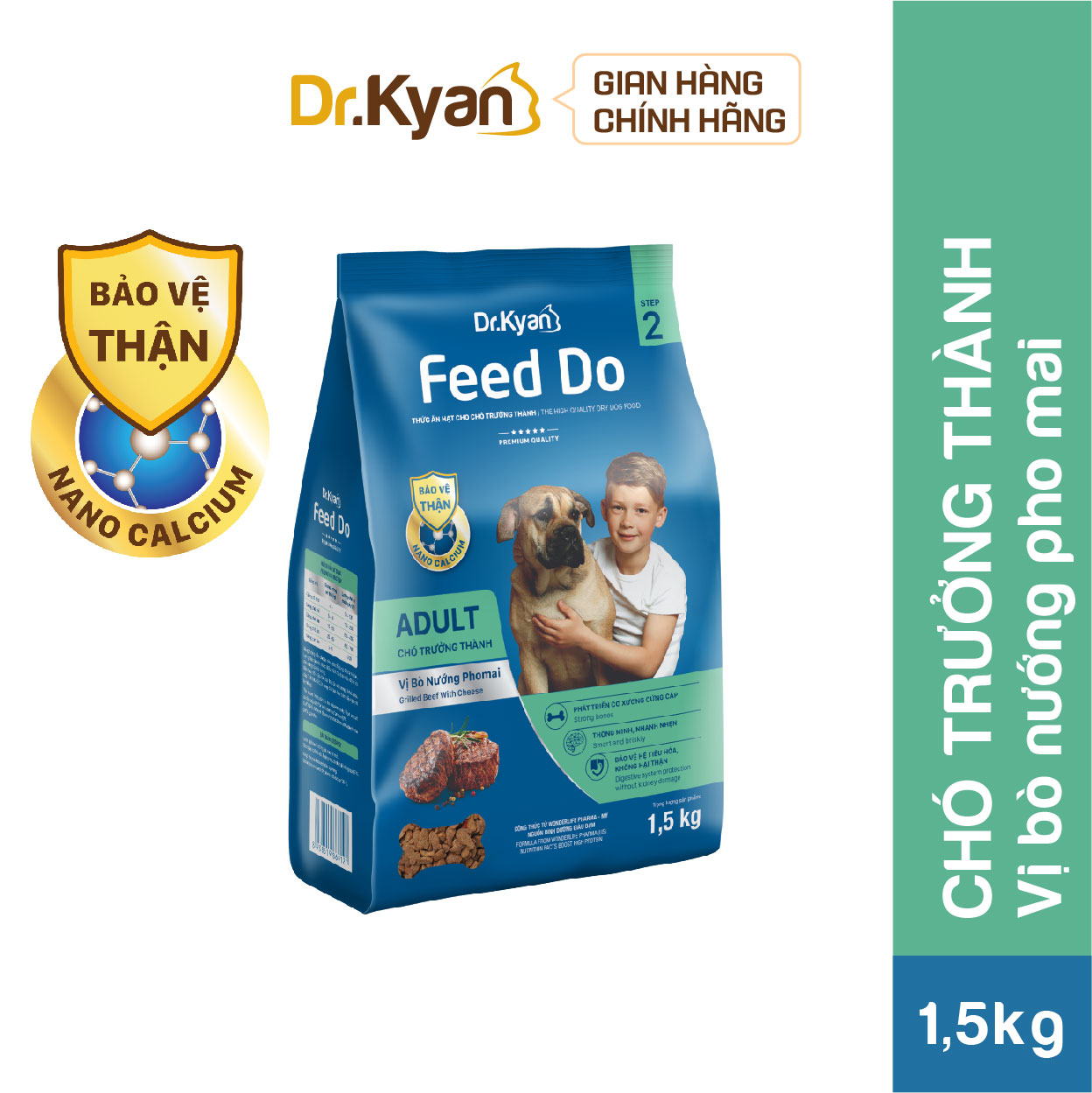 Dr.kyan - thức ăn hạt cho chó lớn feed do - adutl 1,5 kg - vị bò nướng pho mai