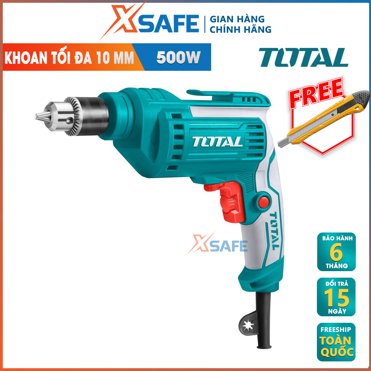 Máy khoan cầm tay total td2051026e công suất 500w, tốc độ 3300rpm, khả năng khoan 1.0-10mm, có chỉnh tốc độ, điện áp 220-240v máy bắn vít