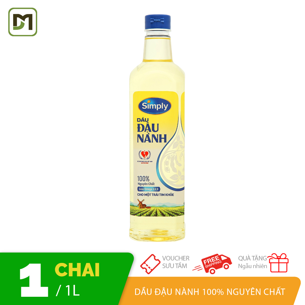 [HCM] Dầu đậu nành nguyên chất Simply chai 1 lít giàu Omega